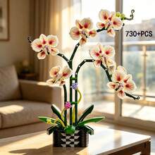 860+ PCS Multi-Color Orchid Potted Plant Building Blocks, Indoor Decor Ornament, Beautiful Floral Bouquet, Holiday & Birthday Gift - Multicolor - View 8