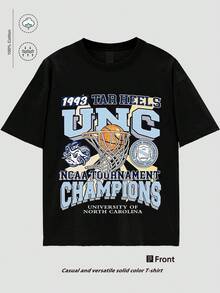 La camiseta con el retrato de la mascota del equipo de baloncesto de la Universidad de Carolina del Norte, "1993 TAR HEELS", conmemora el torneo de la . Es una camiseta con diseño conmemorativo del baloncesto universitario, una camiseta con el patrón de la mascota de los UNC Rams, y un atuendo imprescindible para los entusiastas del deporte y la cultura. Camiseta 100% algodón puro con un diseño juvenil y moderno. Muy adecuado para ropa casual y estilo urbano. Son excelentes regalos para amigos y familiares. - Negro - Ver 1