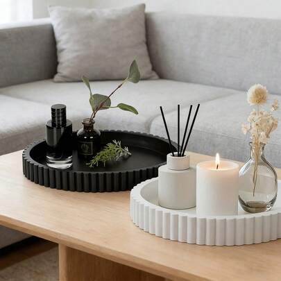 Modern Minimalist Black Silicone Round Tray, Suitable For Coffee Table Decor - Minimalist Design Art Center Decor, Great For Home Decor, Perfume Display And Fashion Center Decor, Coffee Bar Decoration