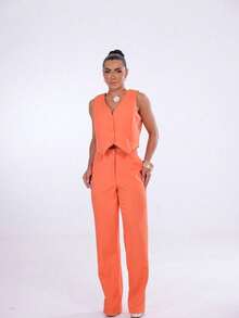 Wide-Leg Pants By Alntaria Risco Calca111114 - Orange - View 4