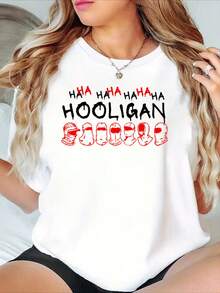 Camiseta de Moda Vintage con Estampado de Elementos Innovadores - Top Casual de Manga Corta y Cuello Redondo para Mujer, Mezcla de Poliéster Suave, Corte Holgado, Esencial para la Moda de Primavera/Verano. - Blanco - Ver 9