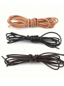 [Cuerda de Piel de Vaca Premium] Juego de Cuerda Elástica Duradera de 2m/78.8in de Piel de Vaca Sintética Premium - Adecuada para Joyería DIY y Manualidades, Multicolor (Negro, Marrón, Cobre) - Perfecta para Hacer Pulseras, Collares, Llaveros, Etc. - Multicolor - Ver 3