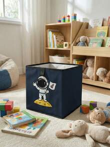 1pc Large Capacity Foldable Storage Box, Durable Open Storage Bin With Astronaut Pattern Print, Baby Diaper & Toy Storage Basket, Baby Room Organizer, Drawer-Style Multi-Functional Space-Saving Design For Home, Dorm, Household Organization, Under-Bed Storage - Multicolor - View 2