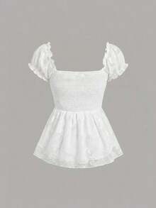 Blusa de gasa con bordado floral elegante, top de verano dulce y encantador para mujeres - Blanco - Ver 2
