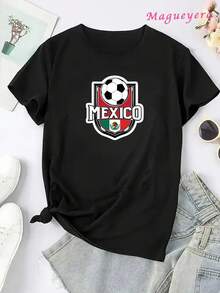 One piece,blusas de mujer blusas bonitas para mujeres ropa de mujer conjuntos para mujer,Almacen local 180g camiseta negra y blanca diseño de fútbol mexicano alta calidad de impresión cuello redondo corte holgado casual diario unisex transpirable versátil lavable a máquina cómoda tallas S ~ 2XL ideal para uso diario casual deportes y todas las estaciones México selección. - Negro - Ver 3