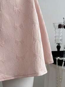 Vestido elegante de mujer con lazo de unicolor, jacquard y cordones en la espalda - Rosa - Ver 5