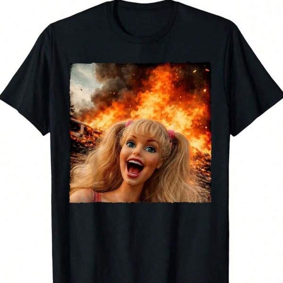 Camiseta con eslogan de modaTrendy Slogan TeeDoll Face Meme Burning Unhinged Sarcasm Funny Humor T-Shirt,,blusas para mujer,Camisetas de dibujos animados/anime,Camisetas de apoyo al Mundial,Camisetas del Mundial 2026,blusas para mujer,Camisetas de dibujos animados/anime,Camisetas de apoyo al Mundial,Camisetas del Mundial 2026 - Negro - Ver 1
