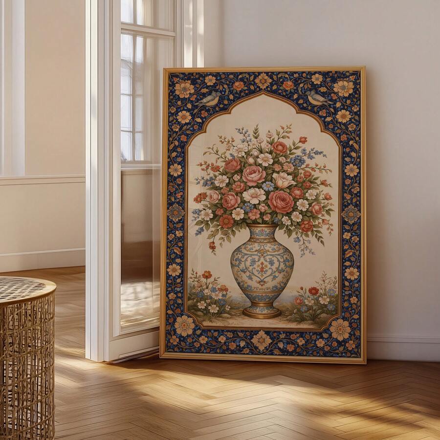 1pc Frameless Persian Floral Vase Wall Art  Print Vintage Botanical Elegant Flower Poster Aesthetic Apartment Living Room Bedroom Back To School Funky Posters Dorm Essentials - Persian Flowers - View 1