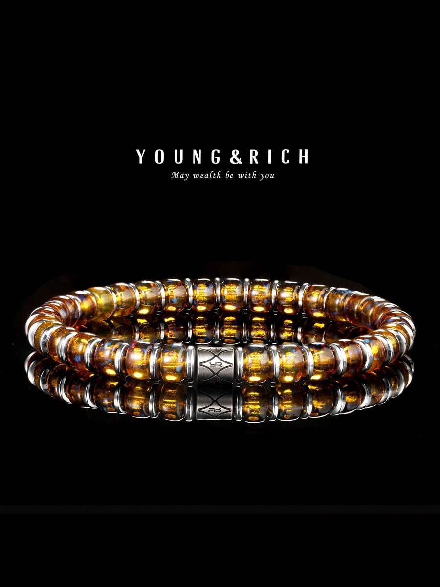 YOUNG&RICH Pulsera de cristal naranja para hombres joven & RICH, joya casual de tono brillante como regalo para hombres - Naranja - Ver 1