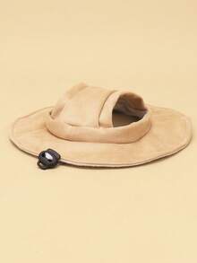 Sombrero de sol de poliéster con decoración de orejas lindas, ajustable anti-caída, protección solar, adecuado para perros de mascotas pequeñas para uso al aire libre en primavera, otoño e invierno - Caqui - Ver 5