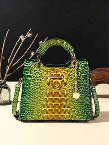 WOLFDIARY Elegant Crocodile Print Small Handbag, Fashionable Single-Shoulder Crossbody Wallet For Ladies, High-End Small Handbag With Multiple Compartments - 7#黃+綠 - 查看 1