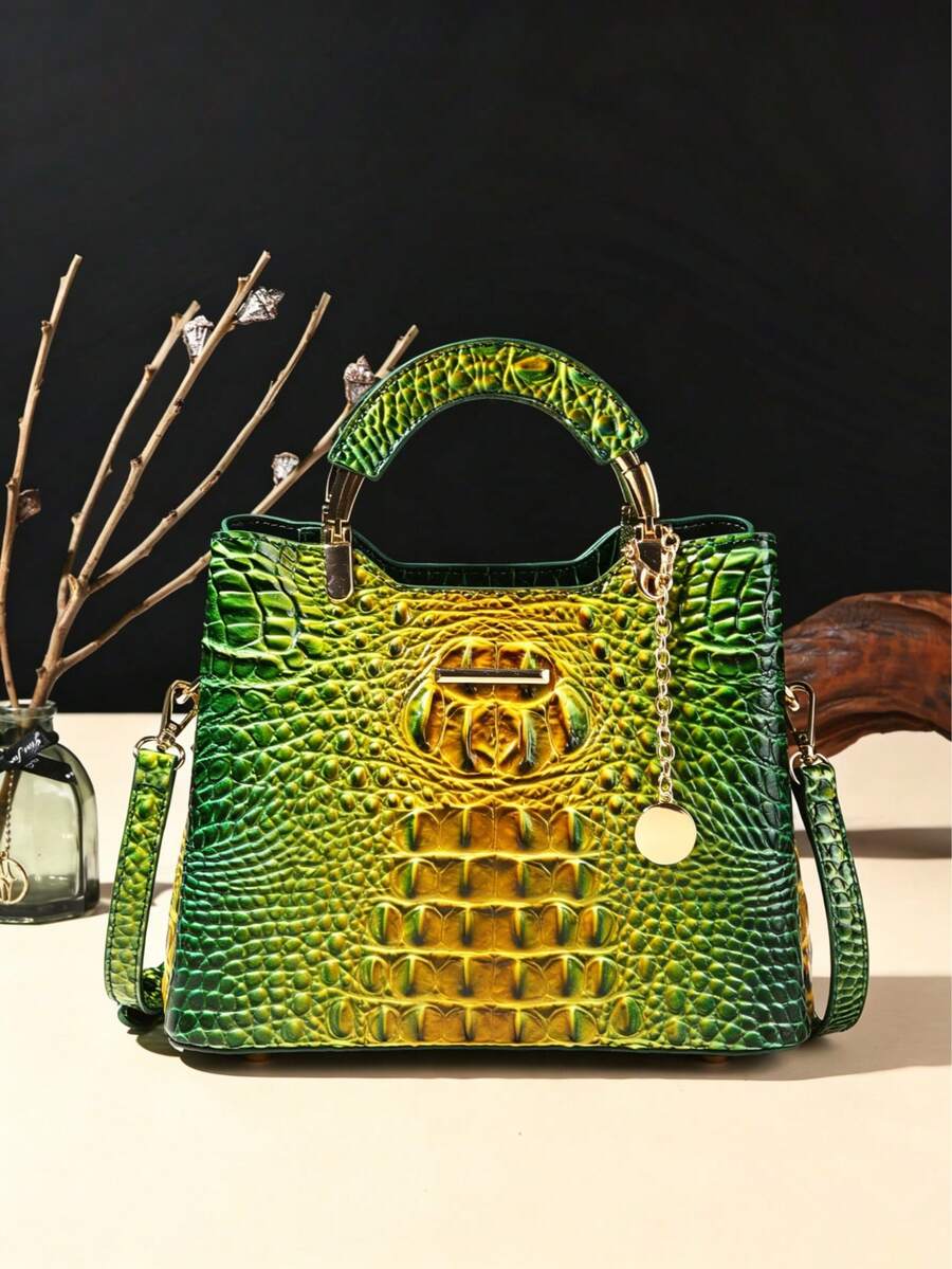 WOLFDIARY Elegant Crocodile Print Small Handbag, Fashionable Single-Shoulder Crossbody Wallet For Ladies, High-End Small Handbag With Multiple Compartments - 7#黃+綠 - 查看 1