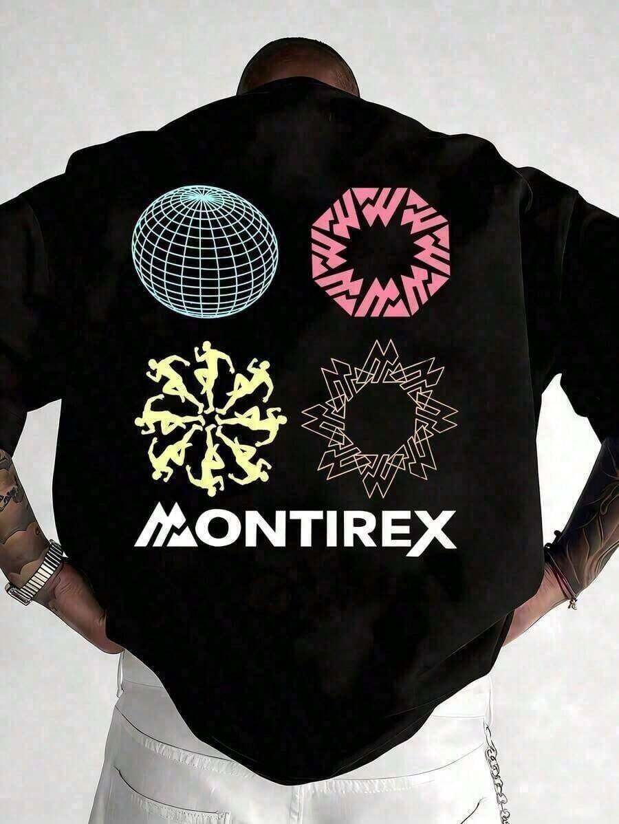 Spherical Pattern T-Shirt, Casual Fashion Street T-Shirt, And Print, Clothing, Streetwear, Graphic T-Shirt, 220g Pure Round Neck Short Sleeved T-Shirt, Suitable For Mountain Peaks, Outdoor Sports, And Communicating Wear, For Daily Wear In Spring And Summer, T-Shirt, Gifts - Black - View 1