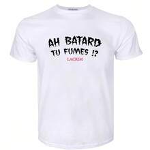 Men's T-Shirts, Ah Batard Tu Fumes Lacrim Cotton T-Shirt, Vintage T-Shirt, Funny T-Shirts, Anime T-Shirt For Men - White - View 1