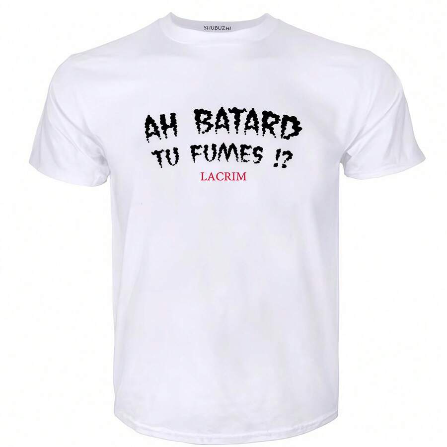Men's T-Shirts, Ah Batard Tu Fumes Lacrim Cotton T-Shirt, Vintage T-Shirt, Funny T-Shirts, Anime T-Shirt For Men - White - View 1