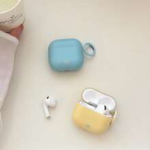Korean Style Matte Tricolor (Pink, Yellow, Blue) Earphone Case With Hanging Ring, Cute 4th Gen/ 2nd Gen/ 3rd Gen/ Pro 3rd Gen/ Pro 2nd Gen Protective Cover, Spring/Summer Earphone Case, Birthday/Holiday Gift - Multicolor - View 4