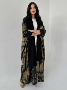 Mẫu Abaya Hồi giáo dáng rộng, thoải mái, kín đáo, in họa tiết vàng ánh kim, hàng mới về năm 2026, thiết kế cổ điển đa năng dành cho phụ nữ, phù hợp cho mọi mùa. - Nhiều màu - Xem 3