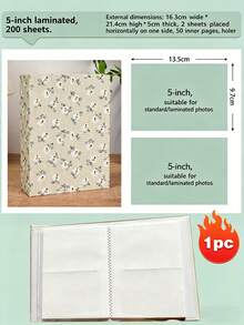 1pc 6-Inch 100-Page Vintage Minimalist Small White Flower Pattern Home Decor Photo Album, Fabric Photo Album, Cartoon Photo Album, Small Fabric Photo Album - Brown - View 18