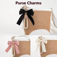2pcs Bow Keychain, Cute Keychain, Wristlet Keychain, Ribbon Keychain Pearl Bag Charm Purse Handbags Backpack - Pink - View 6