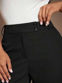 Pantalones rectos de tiro alto de color marrón de estilo minimalista y elegante para mujer, pantalones de traje marrones, pantalones de tiro alto, pantalones casuales sueltos, pantalones de pierna ancha, ropa de mujer de negocios casual, ropa de e - Negro - Ver 4