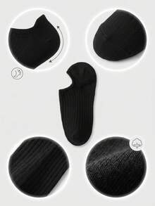 2 Pairs Men's Striped Invisible Socks Black & White Low-Cut Socks With Anti-Slip Heel Design - Multicolor - View 7