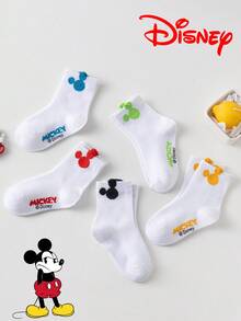Disney 10/5/1 双装迪士尼袜子，可爱米奇白色船袜，带有彩色3D米奇耳朵图案，透气舒适卡通袜，适合儿童，可作礼物，夏季款 - 彩色 - 查看 7