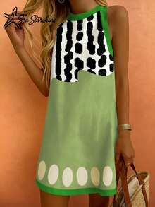 Starfish Shiny Sleeveless Vacation Dress, Colorful Fish & Letter Print Inspired By Ocean, For Spring/Summer Elegant - Green - View 5