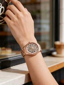 Fossil Women's Rose Gold Automatic Mechanical Skeleton Watch Floral Cutout Dial Flower Engraved Movement Fluted Bezel Rose Gold Stainless Steel Bracelet Elegant Ladies Timepiece Gift Wife Girlfriend Mom Sister Bridesmaid Wedding Bridal Shower Girls Night Out Anniversary - 玫瑰金 - 查看 2