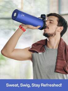 Meoky Bình nước thể thao cách nhiệt bằng thép không gỉ 18/26/40oz có nắp và tay cầm kèm ống hút, miệng rộng, hai lớp cách nhiệt chân không, chống rò rỉ, giữ nóng 12 giờ, giữ lạnh 24 giờ. - 26oz Xanh ven biển - Xem 10