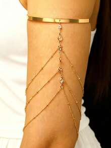 1 pieza Cadena de brazo con capas de diamante de imitación, brazalete ajustable para el brazo superior, joyería de cadena corporal bohemia para fiesta - borla - Ver 1