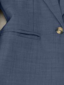 Conjunto de 2 piezas de chaqueta de traje y pantalones de cuello alto de un solo botón, estilo casual de negocios, apto para todas las estaciones - Azul - Ver 7