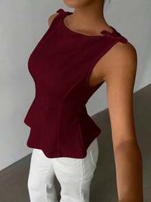 sin mangas elegante para ir a la oficina, diseño minimalista, casual de negocios para mujer, ropa de oficina, salir, para maestras, blusa casual para mujer, blusa social para mujer - Burdeos - Ver 7