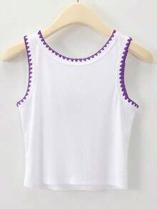 4 piezas Camiseta de mujer con cuello redondo bordada con pimiento picante y limón - Blanco 4 - Ver 2