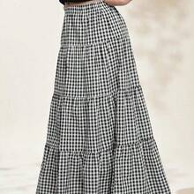 Plaid Print High Waist Ruffle Hem Skirt - Rojo - Ver 2