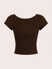 4 piezas Camisetas de mujer de cuello redondo, ajustadas, con espalda descubierta y diseño minimalista de patrones, adecuadas para el verano - Multicolor 19 - Ver 11