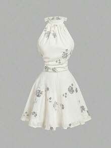 MOD Vestido mini con espalda descubierta, lazo y estampado floral abstracto fluido - Albaricoque - Ver 6