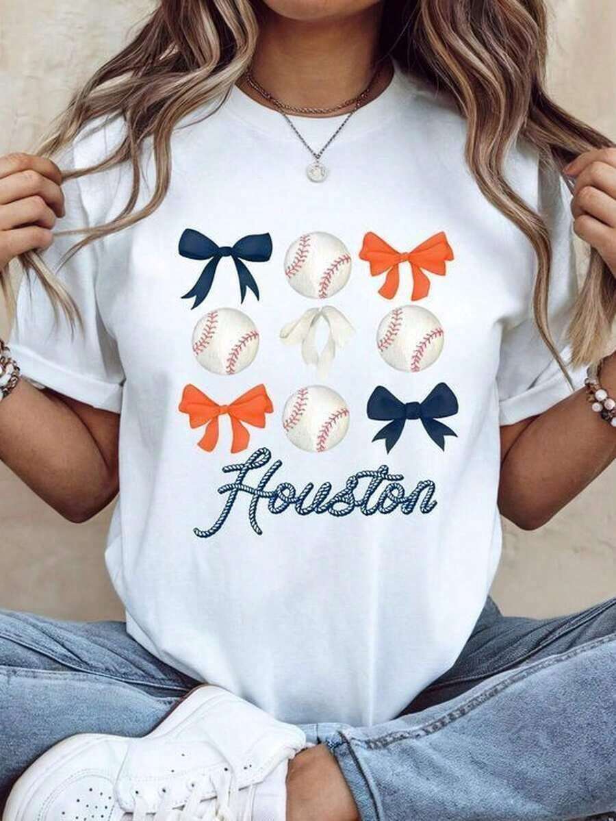 1 camiseta de los Houston Astros para el día del juego, camiseta de béisbol azul y naranja para mujer, 180g, 100% algodón suave. - Blanco - Ver 1
