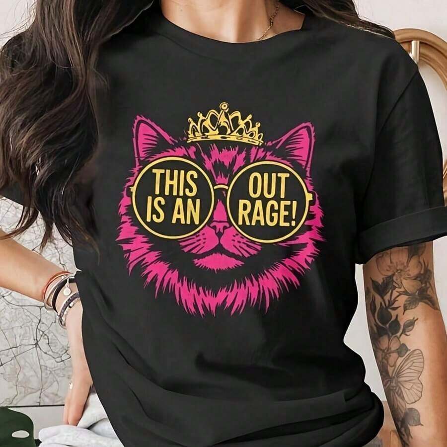 1 Princess Donut T-Shirt, "This Is An Outrage", Carl's T-Shirt, Fantasy Book Reader, For Geek Cat Lovers, Donut Mongo T-Shirt, Literary Merchandise, 180g, 100% Cotton. - 黑色 - 查看 1