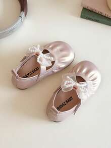 Girls' Pearl Bow Decor Soft Sole Mary Jane Shoes Non-Slip Beginner Shoes - Pink - View 5