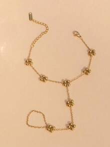 Women's Metal Bead Decorated Stainless Steel Finger Ring Chain, Fashion Casual Minimalist Design, Suitable For Daily Wear - Gold - View 6