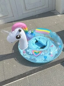 心形独角兽充气游泳圈,夏季户外水上休闲漂浮床,趣味沙滩漂流圈,儿童泳池浮力游泳圈 - 彩色 - 查看 14