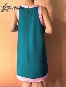 Série Primavera/Verão Estrela do Mar Brilhante: Vestido Casual Confortável de Alça com Estampa Digital de Leopardo Rosa para Mulheres, Adequado para Férias na Praia Elegante - Azul - Visão 6