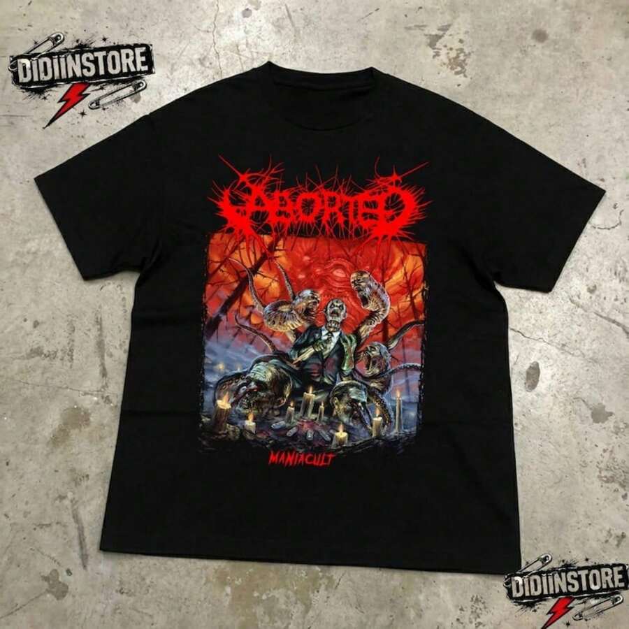 Aborted T-Shirt - Maniacult Death Metal Shirt - Brutal Metal T1EEFor woman shirt Camiseta 100% Algodón Unisex - Playera Casual Premium de Corte Cómodo - Negro - Ver 1