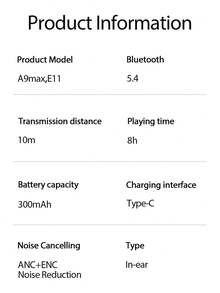 Tagry A9 Max Bluetooth Headphones With Touch Screen, Active Noise Cancellation + Ambient Noise Reduction, Multi-Function LED Full-Color Touch Control Screen Wireless Earphones (Black) - View 4