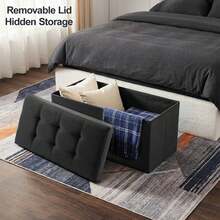 Folding Bench Ottoman Storage Seat Stool Trunk Toy Chest Bedding Or Blanket Box - Black - View 4