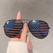 Black Frame American Flag Glasses, Patriotic T-Shape Bezel Reflector Lenses, Retro Fashion Statement Eyewear For 4th Of July National Events Holiday Party Street Casual Outfits - Cờ Mỹ viền đen - Xem 1