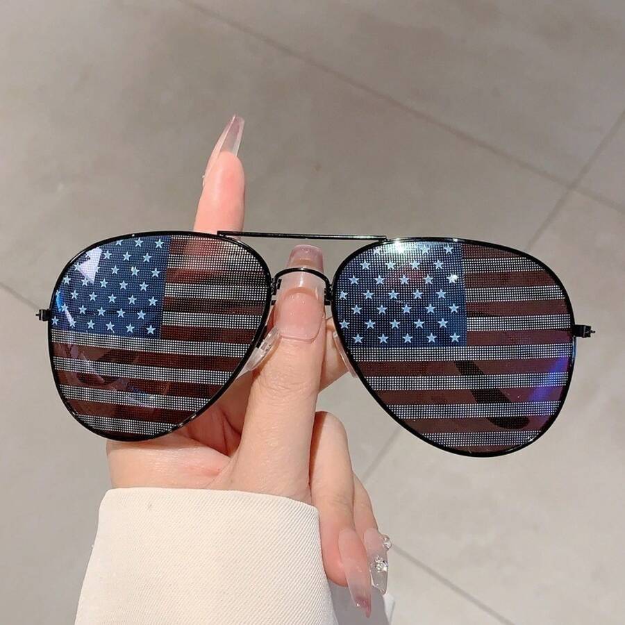Black Frame American Flag Glasses, Patriotic T-Shape Bezel Reflector Lenses, Retro Fashion Statement Eyewear For 4th Of July National Events Holiday Party Street Casual Outfits - Cờ Mỹ viền đen - Xem 1