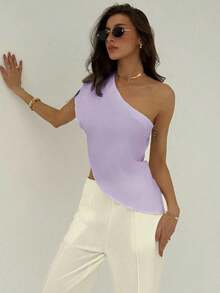 Blusa de unicolor casual y versátil para uso diario de mujer - Morado Violeta - Ver 5