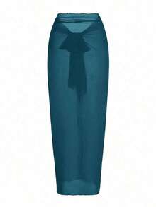 Traje de baño de una pieza de unicolor, asimétrico en el hombro, de moda para el verano y la playa, de estilo minimalista - Agua verde azul - Ver 5