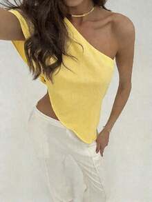 Blusa de unicolor casual y versátil para uso diario de mujer - Amarillo claro - Ver 7